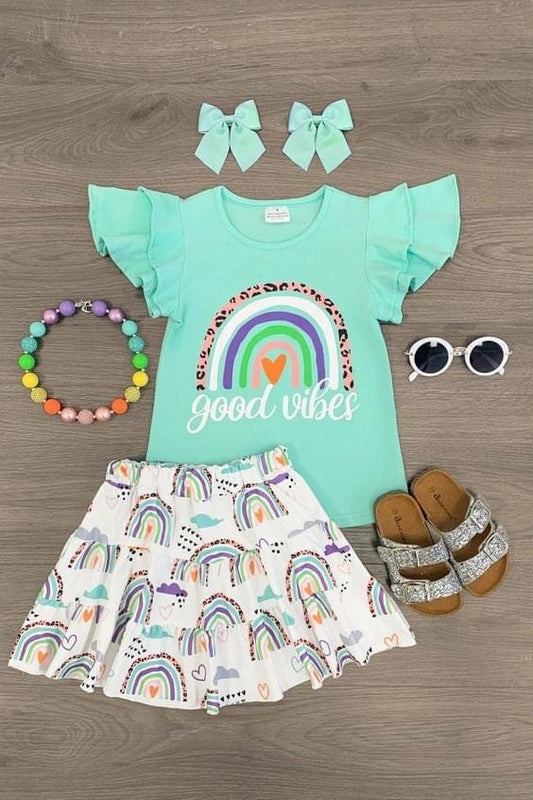 Good Vibes Rainbow Skirt Set